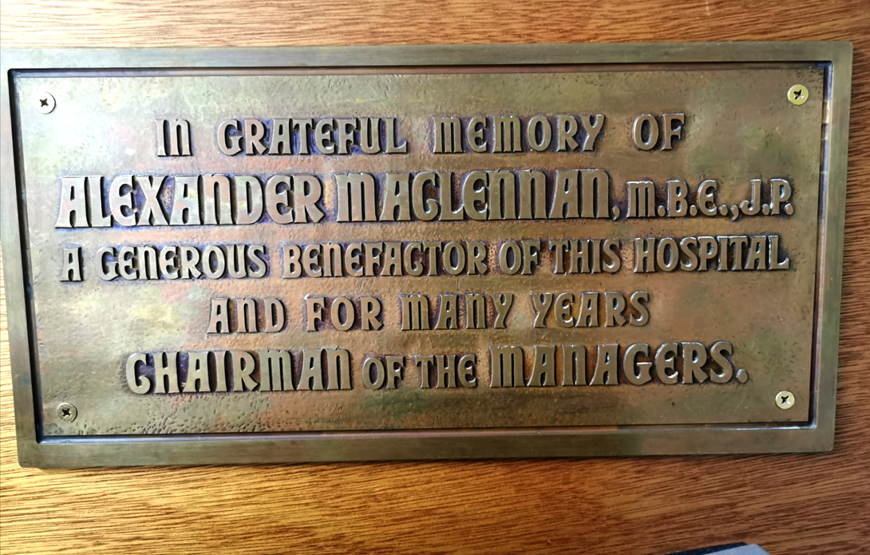 Photo of photos/Alexander MacLennan MBE plaque Stornoway Hospital